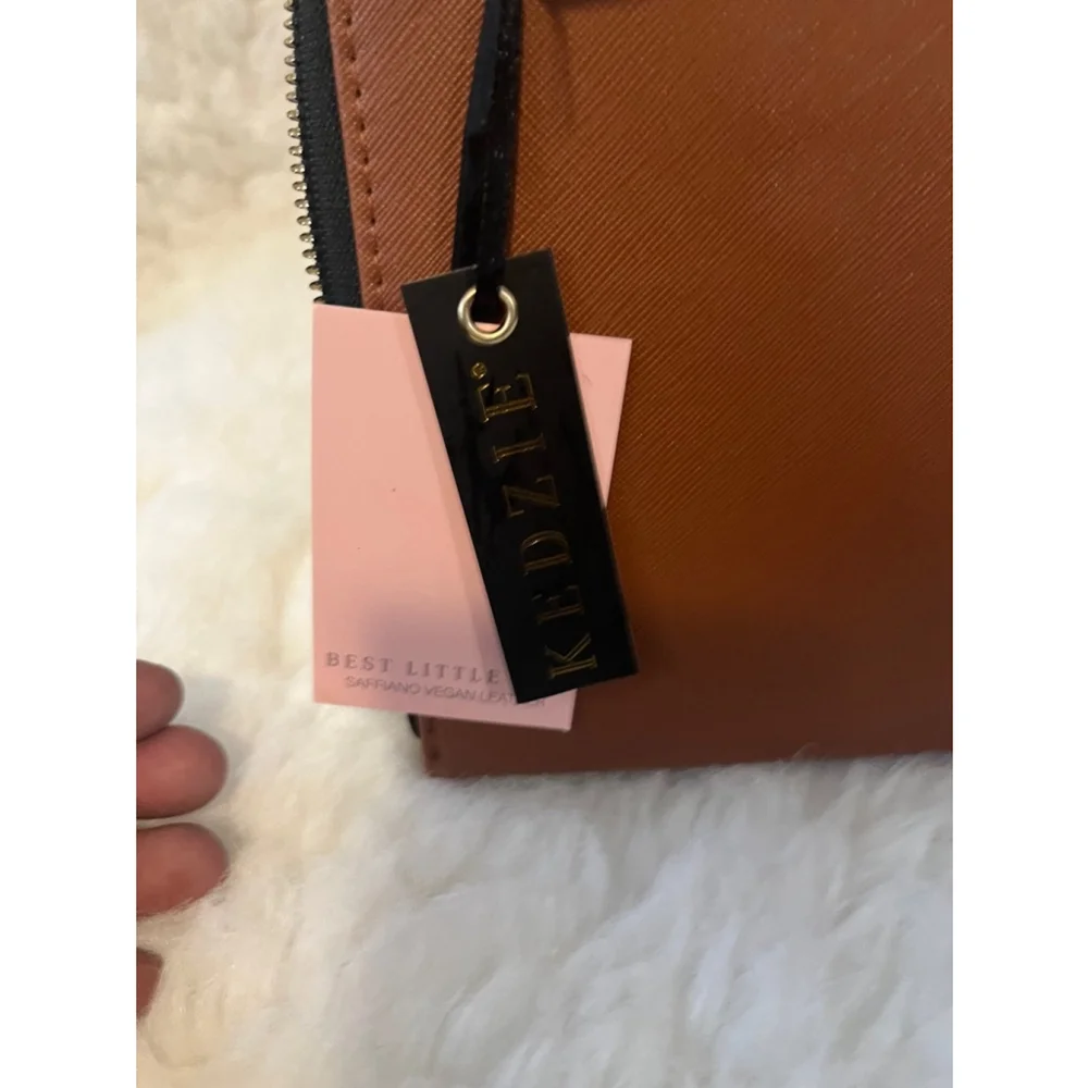 NWT Kedzie Brown Saffiano vegan leather and phone-friendly Crossbody bag Small